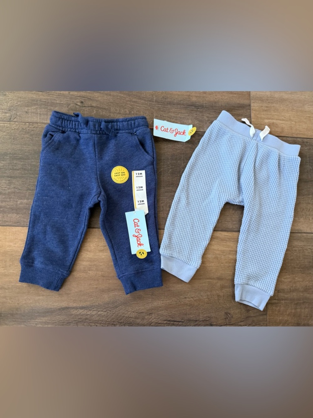 Cat & Jack Navy jogger solid nwt & Light Blue Jogger waffle Pants carters 12 mo